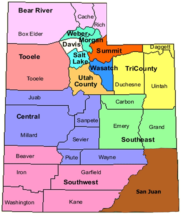 Utah Map of Counties and Health Departments